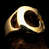 Mirror polished Men's Brass Initial Ring one bold Letter C - BikeRing4u