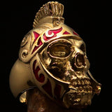 Excellent crafted Men's Skull Biker Ring Roman Centurion Red - Solid Brass - BikeRing4u