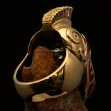 Excellent crafted Men's Skull Biker Ring Roman Centurion Red - Solid Brass - BikeRing4u