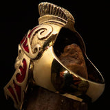 Excellent crafted Men's Skull Biker Ring Roman Centurion Red - Solid Brass - BikeRing4u