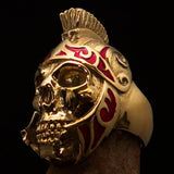 Excellent crafted Men's Skull Biker Ring Roman Centurion Red - Solid Brass - BikeRing4u