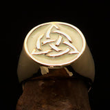 Nicely crafted Men's Triquetra Ring Celtic Triskelion Knot White - Solid Brass - BikeRing4u
