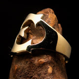 Mirror polished Men's Brass Initial Ring one bold Letter E - BikeRing4u