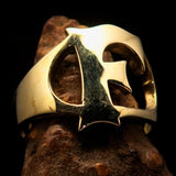 Mirror polished Men's Brass Initial Ring one bold Letter F - BikeRing4u