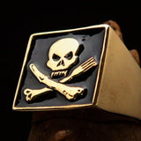 Perfectly crafted Men's Chef Skull Ring Crossed Fork Knife Black - Solid Brass - BikeRing4u