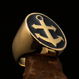 Perfectly crafted Men's Sailor Ring Big Anchor Black - Solid Brass - BikeRing4u