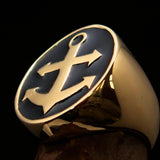 Perfectly crafted Men's Sailor Ring Big Anchor Black - Solid Brass - BikeRing4u