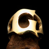 Mirror polished Men's Brass Initial Ring one bold Letter G - BikeRing4u