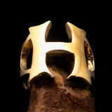 Mirror polished Men's Brass Initial Ring one bold Letter H - BikeRing4u