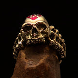 Excellent crafted Men's red 1% Outlaw Biker Skull and Bones Ring - solid Brass - BikeRing4u