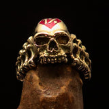 Excellent crafted Men's red 1% Outlaw Biker Skull and Bones Ring - solid Brass - BikeRing4u