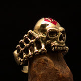 Excellent crafted Men's red 1% Outlaw Biker Skull and Bones Ring - solid Brass - BikeRing4u