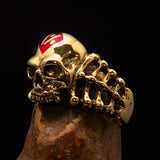 Excellent crafted Men's red 1% Outlaw Biker Skull and Bones Ring - solid Brass - BikeRing4u