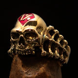 Excellent crafted Men's red 1% Outlaw Biker Skull and Bones Ring - solid Brass - BikeRing4u