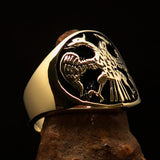 Excellent crafted ancient Men's Twin Head Eagle Ring - antiqued Brass - BikeRing4u