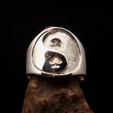 Excellent crafted Men's Spades Yin Yang Poker Ring - two tone Sterling Silver - BikeRing4u