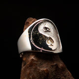 Excellent crafted Men's Spades Yin Yang Poker Ring - two tone Sterling Silver - BikeRing4u