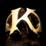 Mirror polished Men's Brass Initial Ring one bold Letter K - BikeRing4u