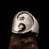 Excellent crafted Men's Spades Yin Yang Poker Ring - two tone Sterling Silver - BikeRing4u