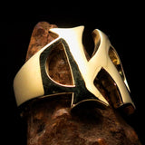 Mirror polished Men's Brass Initial Ring one bold Letter K - BikeRing4u