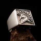 Nicely crafted Men's Greek Warrior Ring - two tone Sterling Silver - BikeRing4u