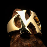 Mirror polished Men's Brass Initial Ring one bold Letter K - BikeRing4u
