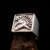 Nicely crafted Men's Greek Warrior Ring - two tone Sterling Silver - BikeRing4u