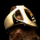 Mirror polished Men's Brass Initial Ring one bold Letter L - BikeRing4u