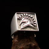 Nicely crafted Men's Greek Warrior Ring - two tone Sterling Silver - BikeRing4u