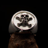Nicely crafted Men's Pirate Ring Jolly Roger crossed Bones Skull - two tone Sterling Silver - BikeRing4u