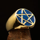 Excellent crafted Men's Pinky Ring Blue Pentagram - Solid Brass - BikeRing4u