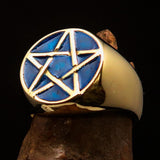 Excellent crafted Men's Pinky Ring Blue Pentagram - Solid Brass - BikeRing4u