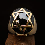 Excellent crafted Men's Hebrew Ring Black Black Star of David - Solid Brass - BikeRing4u