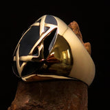 Excellent crafted Men's Hebrew Ring Black Black Star of David - Solid Brass - BikeRing4u