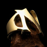 Mirror polished Men's Brass Initial Ring one bold Letter N - BikeRing4u