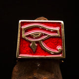 Excellent crafted Men's Ring All seeing Udjat Eye of Ra Red - Solid Brass - BikeRing4u