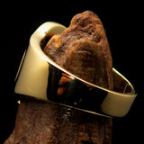 Mirror polished Men's Brass Initial Ring one bold Letter O - BikeRing4u