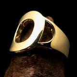 Mirror polished Men's Brass Initial Ring one bold Letter O - BikeRing4u
