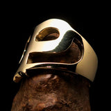 Mirror polished Men's Brass Initial Ring one bold Letter P - BikeRing4u