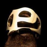 Mirror polished Men's Brass Initial Ring one bold Letter P - BikeRing4u