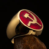 Excellent crafted Men's Socialist Ring Hammer Sickle Red - Solid Brass - BikeRing4u