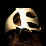 Mirror polished Men's Brass Initial Ring one bold Letter P - BikeRing4u