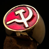Excellent crafted Men's Socialist Ring Hammer Sickle Red - Solid Brass - BikeRing4u