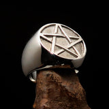 Excellent crafted Men's Pinky Pentagram Ring - two tone Sterling Silver - BikeRing4u