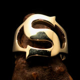Mirror polished Men's Brass Initial Ring one bold Letter S - BikeRing4u