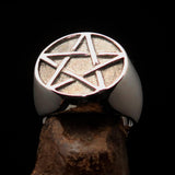 Excellent crafted Men's Pinky Pentagram Ring - two tone Sterling Silver - BikeRing4u