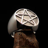 Excellent crafted Men's Pinky Pentagram Ring - two tone Sterling Silver - BikeRing4u