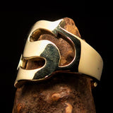 Mirror polished Men's Brass Initial Ring one bold Letter S - BikeRing4u