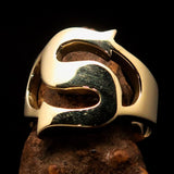 Mirror polished Men's Brass Initial Ring one bold Letter S - BikeRing4u