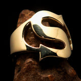 Mirror polished Men's Brass Initial Ring one bold Letter S - BikeRing4u